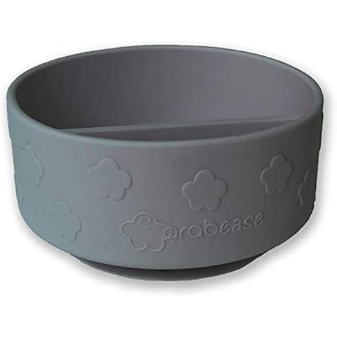 Grabease Divided Silicone Suction Bowl - Self-Feeding Toddler & Baby Bowl with 2 Sections, Easy-Scoop Walls - No Phthalates, PVC, or BPA - Dishwasher- & Sterilizer-Safe Baby Supplies & Gifts, Grey Cover