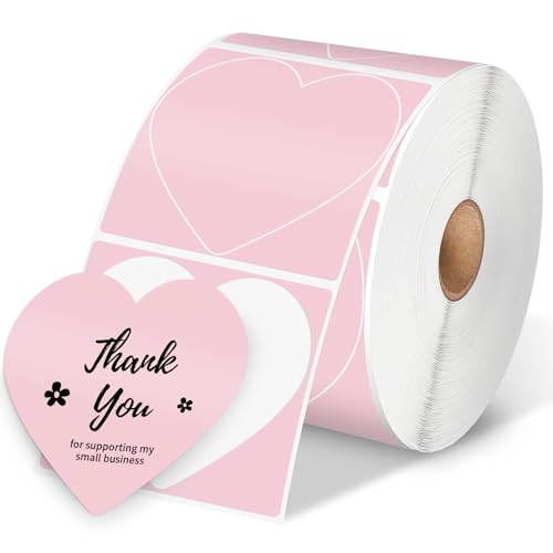 Image of Phomemo 3' Pink Heart Thermal Labels, 500 Labels /Roll