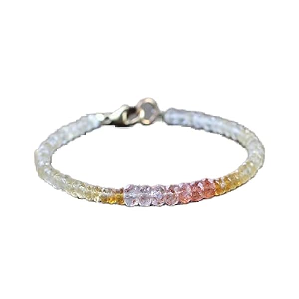 shaded sunstone & citrine 3-3.5mm rondelle shape faceted cut gemstone beads 7 inch stacking bracelet with 925 sterling silver - silver plated lock clasp bracelet - link chian bracelet for unisex