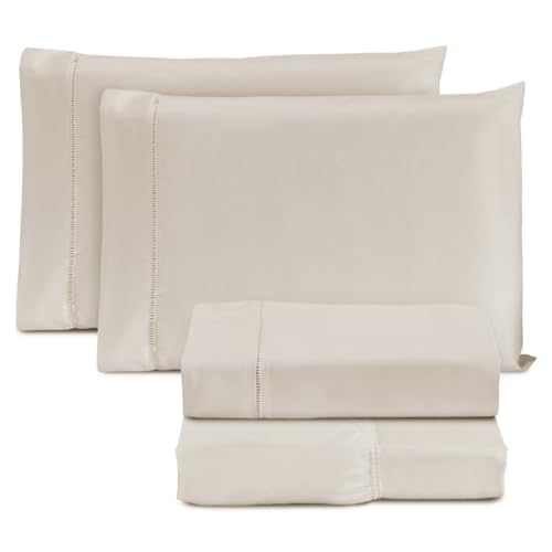 Jogo de Cama Casal Padrão Percal 400 Fios Ponto Palito 04 Peças, Antiácaro, Não faz bolinha Toque Extra Macio – Palha