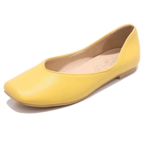 Women Flat Ballet Shoes Low Heel Shoes Square Toe Slip On Casual Driving Shoes, Size 2-15.5
