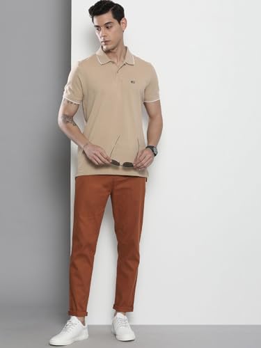 Image of The Indian Garage Co Men Slim Fit Solid Mid-Rise Elasticated Linen Trousers