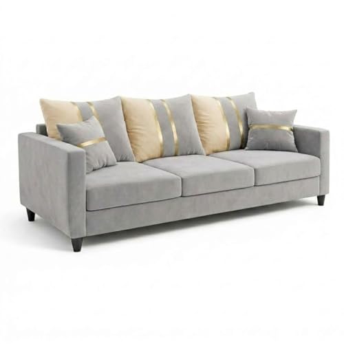 Image of Jester Plush Comfort Sofa | 3 Seater | Luxury Velvet Suede Fabric | Modern Living Room Sofa | Light Gray