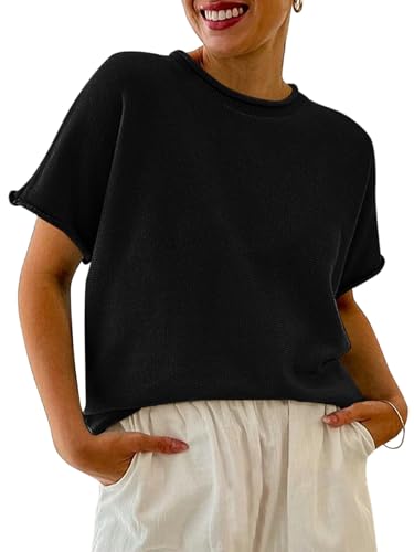 Saodimallsu Womens Short Sleeve Sweater Tops Basic Lightweight Casual Crewneck Summer Loose Fit Knit Tees Shirts