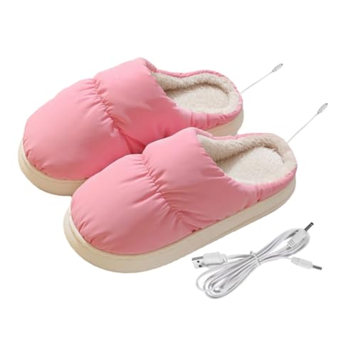 Chaussons chauffants USB en peluche rose pour réchauffer les pieds à la maison
