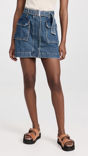 Pixie Market Women's AR Denim Cargo Belted Mini Skirt2