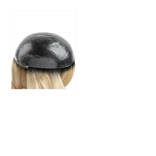 Postizos Peluquín de cabello humano for hombres, prótesis masculino 0,08 mm con raíces negras y rubio degradado, sistema lacio Remy indio nudos en la piel PU for Diario(8x10)