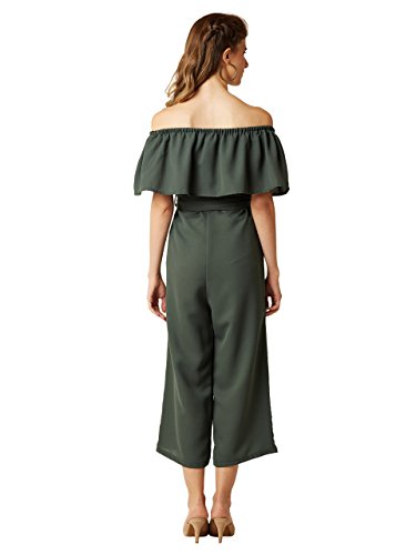 Image of Miss Chase Women's Blue Off-Shoulder Ruffled Midi Jumpsuit