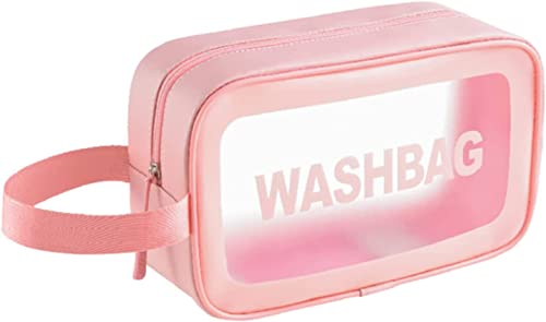 Image of KUKLAR Wash Bag Pouch for Travel Kit Toiletry Bag Cosmetic Bag Make Up Box for Brushes,Accessories with Handle,Large Capacity Translucent Waterproof Travel Storage Mini Size 21X13X7 (Pink)