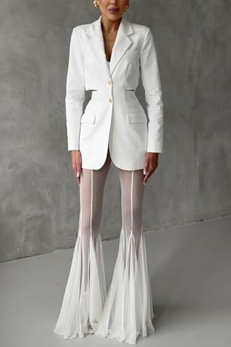 Women Sexy Black Floral Sheer Mesh Lace Flare Leg Pants Y2K High Waist See-Through Bell Bottoms3