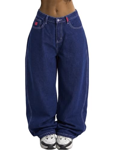Image of EMMIOL Women Hip Hop 90s Vintage Baggy Jeans Denim Pants Mid Waist Jeans