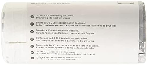 BLACK+DECKER BXBB00030E 30L Drawstring Bin Liners, 20 Pack, White