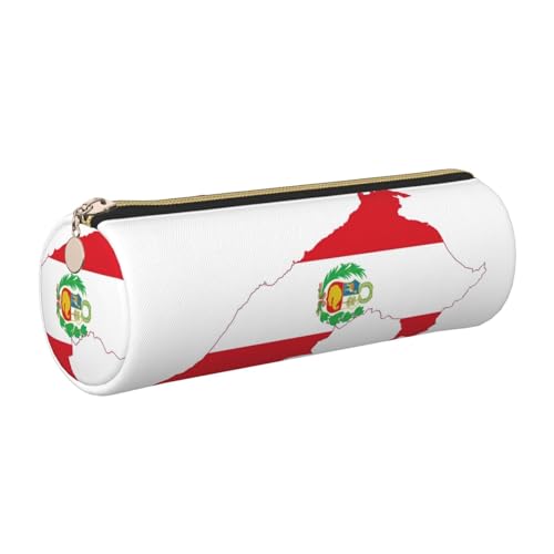 Estuche de piel con diseño de mapa de la bandera de Perú, respetuoso con el medio ambiente, cierre suave, soporte cilíndrico de gran capacidad, Gold, Talla única, Tarjetero