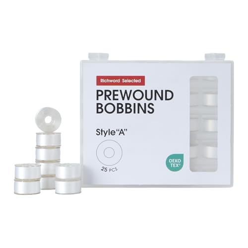 Poolin Prewound Bobbins Richword Selected White 25pcs Size A Bobbins Plastic Sided 70D/2(60WT) Polyester Bobbin Thread for Single Needle Embroidery and Sewing Machine
