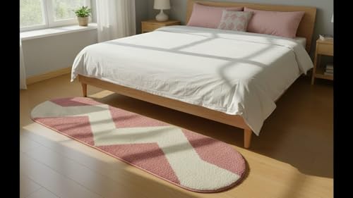 Image of Fluffy Silky Micro Fiber Polyster Carpet /Runner for Bedroom, Study Room, Playing Room, Guest Room ETC. 5x7 feet Feet, (Pink and Ivory Chevron Pattern)
