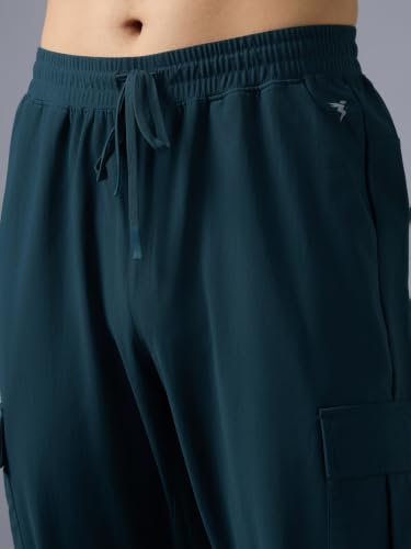Image of TECHNOSPORT Men's DURACOOL+ Slim Fit Sports Cargo Joggers Quick Dry Moisture-Wicking Breathable Polyester Track Pants Mid Rise Drawstring Waist Gym, Running, Training, Travel & Casual Wear
