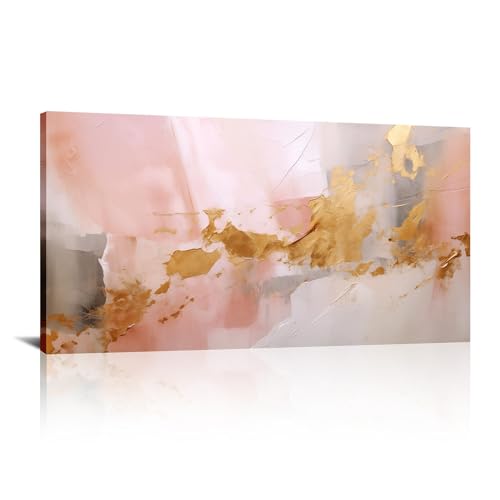 Toile marbre rose dore 30x60cm avec cadre pour habiller un mur vide
