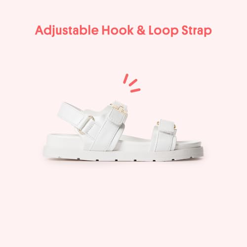 FabKids Girl's Flat Sandals Comfort Adjustable Double Strap Slip on Leather Footbed Sandals for Toddler Little Kid Big Kid2