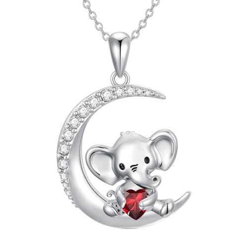 Image of PROESS Animal Birthstone Necklace 925 Sterling Silver Otter /Axolotl /Hippo /Elephant /Dachshund /Monkey /Red Panda Pendant Necklace Animal Birthstone Jewelry Gifts for Women