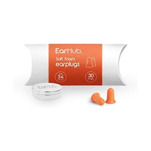 EarHub Premium Soft Foam Orange Earplugs 30 Pairs. Hearing Protection 34dB. Ear Plugs Best Used for Sleep. Also Used for Travel, Work, Study & Concerts Cover