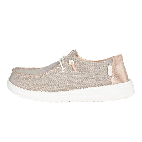 Image of HEYDUDE Girl's Toddler Wendy Metallic Sparkle Slip On Shoe | Easy On Loafer