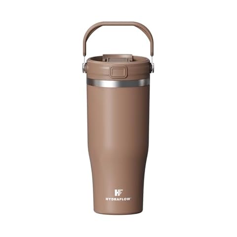 HYDRAFLOW 30 oz Travel Tumbler – Insulated, Stainless Steel, Leakproof, Ideal for Coffee, Tea, and Cold Drinks - Khaki Cover