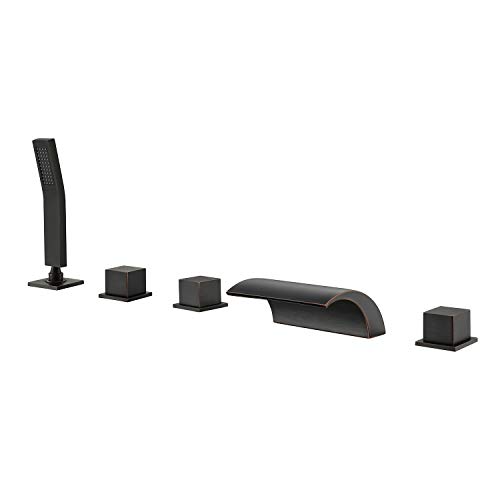 Hanallx Roman Tub Filler Waterfall Tub Faucet Oil Rubbed Bronze Deck Mount Bathtub Faucets Brass Bathroom Faucets With Handheld Shower #TOP10