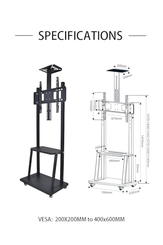Image of Premium Heavy Duty Full Motion Swivel Floor Stand TV Trolley with Brackets for 32 inch inch to 75 inch LED, LCD for VESA Sizes 100 x 100 Upto 600 x 400 mm (Tv Trolley 3 Shelves) (Premium)