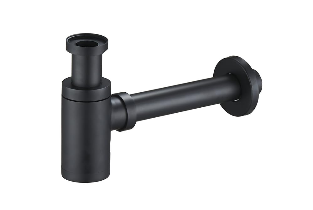Sifone per lavabo + tappo a clic, scarico per lavandino e lavabo, set di scarico per lavabo, sifone di design, si adatta a qualsiasi lavandino, colore nero