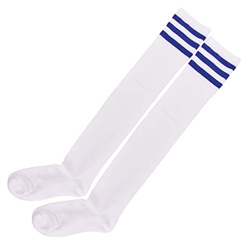 Uttpll Women-Thigh-Socks-Striped-Colorful-Stockings Athletic Outdoor Compression Long Boot Sock Running Casual Knee High Tightsl White Blue One Size thumb #4
