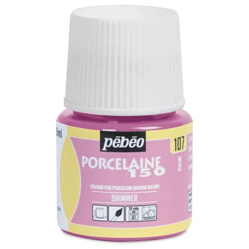 Pebeo Porcelaine 150 Ceramic Paint - Water-Based High-Gloss Color Paints for Porcelain, Premium Art Supplies, Non-Toxic & Heat-Safe, 45 ml Bottle, Shimmer Pink