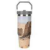 Edelstahlbecher mit Griff und Strohhalm-Deckel, vakuumisoliert für 12 Stunden warm/kalt, konisches...