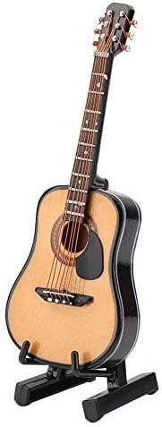 HEEPDD Miniature Guitar, Mini Wooden Miniature Guitar Model with Guitar Stand Case Model Display Mini Ornaments for 1/8 Bjd Doll Cake Birthday (10CM)