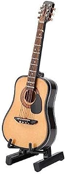 HEEPDD Miniature Guitar, Mini Wooden Miniature Guitar Model with Guitar Stand Case Model Display Mini Ornaments for 1/8 Bjd Doll Cake Birthday (10CM)