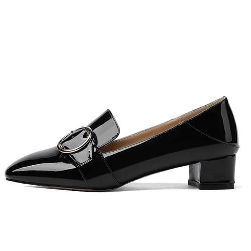 MODENCOCO Women's Slip On Patent Square Toe Chunky Low Heel Pumps Casual Dress Mules Shoes 1.5 Inch2