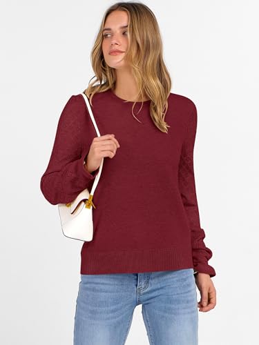 ANRABESS Sweaters for Women Lace Long Sleeve Tops 2025 Fall Dressy Casual Business Knitted Pullover Shirts Puff Cuffs Outfits2