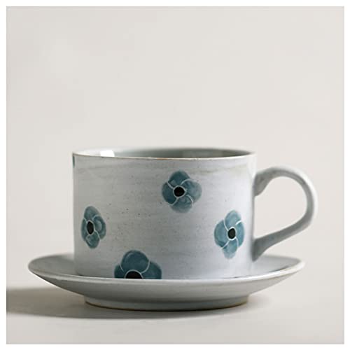 Lzeal Coffee Mugs, Hand-Painted Pattern Ceramic Mug Pattern Cup and Saucer Set Retro Coffee Cup Japanese Simple Style Home Afternoon Tea Suitable for Various Places 200ml Tea Cup for Office and Home