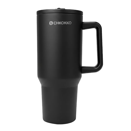 Image of CHKOKKO Stainless Steel Tumbler with Straw & Side Handle 1200ML Leak-Proof Travel Mug | Hot and Cold Double Insulated 1.2L Premium Water Bottle for Travel Gym & Office Use