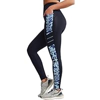 Yvette Leggings de Sport Femmes Opaque Taille Haute Pantalon Imprimé de Yoga Non Transparent Doux avec Poches Jogging Fitness Pilates Bleu Marine L