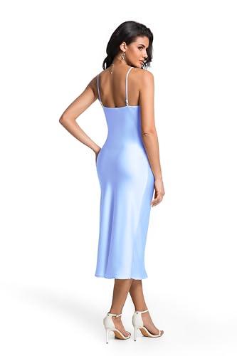 Women's Spaghetti Strap Midi Satin Slik Dress Cowl Neck Long Slip Ruched Evening Dress Party Cocktail2