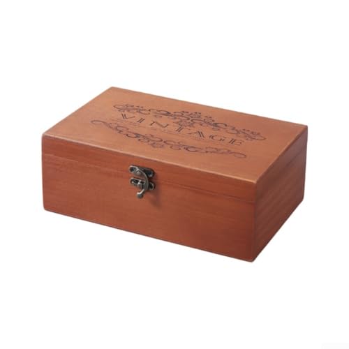 Eawfgtuw Caja de almacenamiento de madera vintage con cerradura, organizador de escritorio para oficina en casa, baúl de recuerdo decorativo para documentos, joyas, tamaños S, M, L (L)