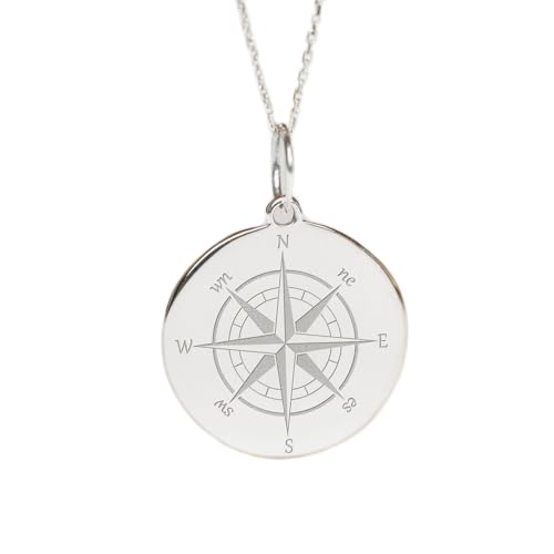 Collier boussole gravée pour homme et femme bijou argent voyage