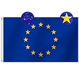 Omnisexual Premium-Flagge der Europäischen Union, 90x150 cm für den Außenbereich, bestickt, 12 Sterne, langlebig, Messingösen für einfache Präsentation von Europa-Euro-EU-Flaggen, 90x150 cm