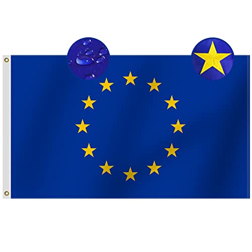 Omnisexual Premium-Flagge der Europäischen Union, 90x150 cm für den Außenbereich, bestickt, 12 Sterne, langlebig, Messingösen für einfache Präsentation von Europa-Euro-EU-Flaggen, 90x150 cm