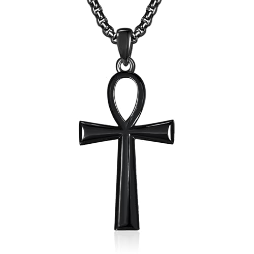 ADMETUS Black Ankh Necklace Sterling Silver Egyptian Coptic Cross Pendant Necklace Amult Protection Egyptian Jewellery Religious Gifts for Men
