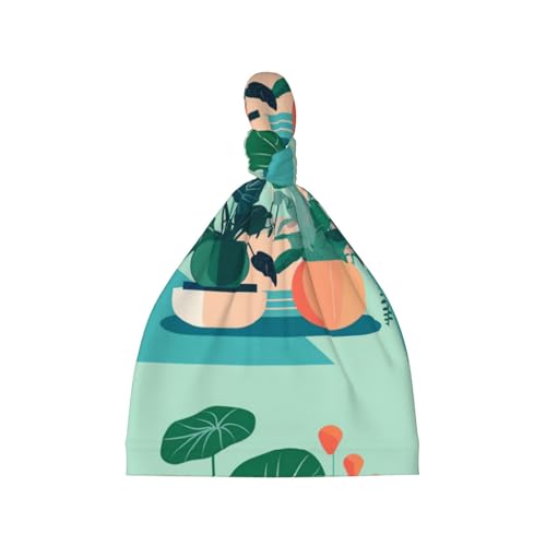 Baby Beanie Indoor Cartoon Potted Green Plants Knotted Hat - Soft, Warm, Comfortable, Headwear for Newborns, 0-6 Months