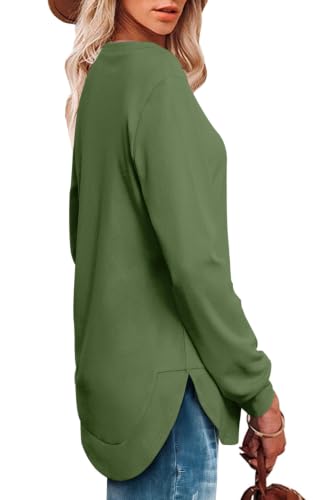 Image of OFEEFAN Womens Sweatshirt Crewneck Long Sleeve Shirts High Low Tops Curved Hem