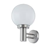 Lindby Edelstahl Wandlampe aussen, Wandleuchte aussen, Außenleuchte IP44, Außenlampe Glaskugel, 1x E27 max. 60W, ohne Leuchtmittel, Außenwandleuchten