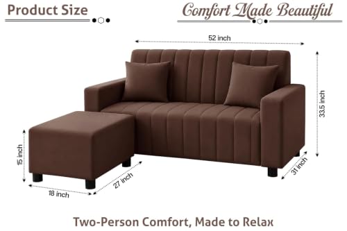 Image of Rosebell 2 Seater Sofa Set with Ottoman | Living Room Couch | with Printed Cushions | Sofa for Home, Office & Apartment-Brown Color