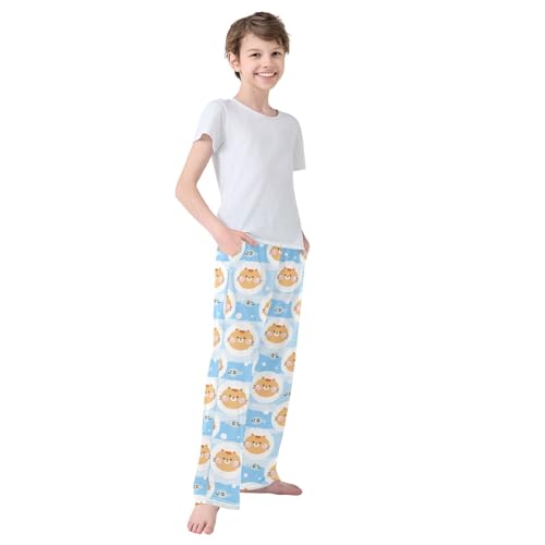 Boys' Pants Cute Cat Face Fish Blue Long Bottoms Jogger Pants Elastic Waist Trousers with Pockets S-XL4